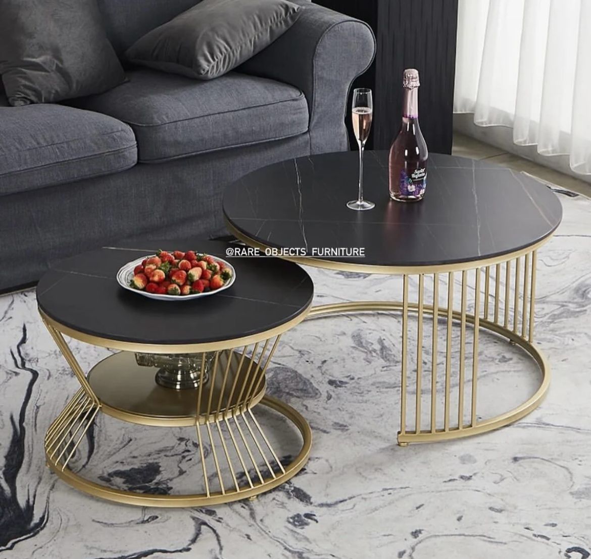 Modern Black and Gold Metal Nesting Coffee Tables (Set of 2)