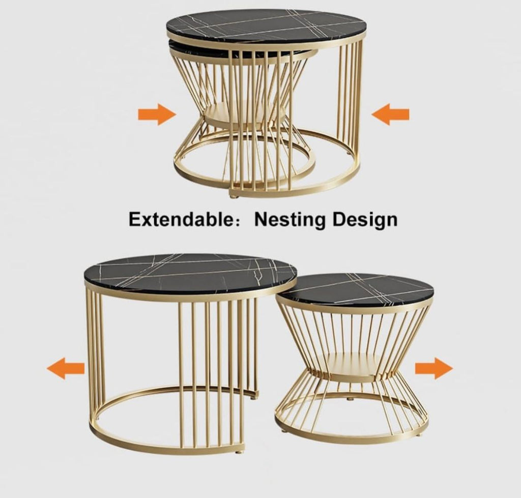 Modern Black and Gold Metal Nesting Coffee Tables (Set of 2)