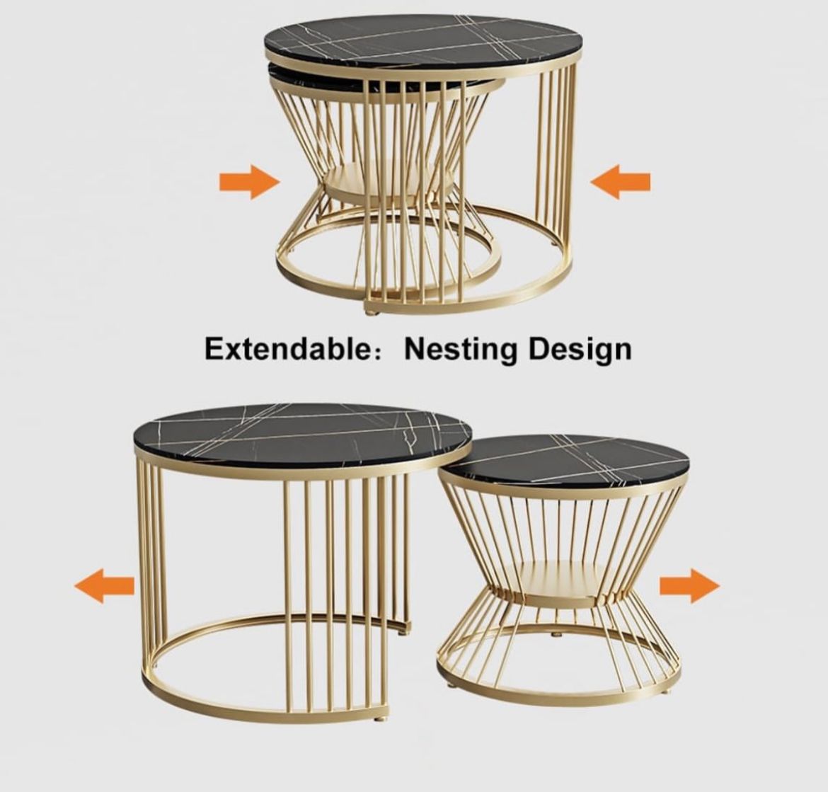 Modern Black and Gold Metal Nesting Coffee Tables (Set of 2)