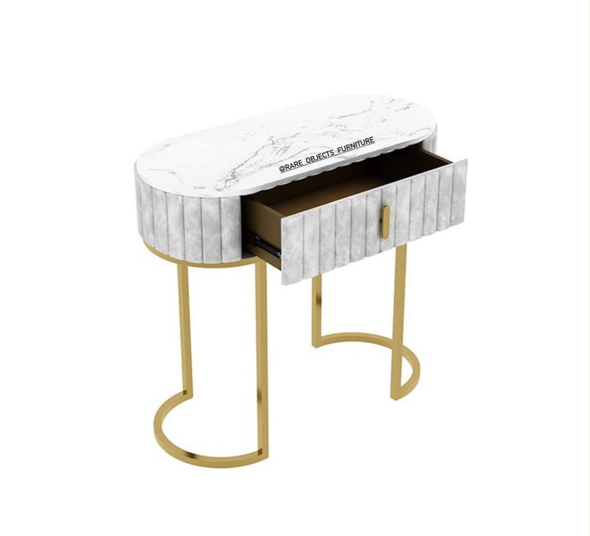 ELEGANT CAPSULE DESIGN CONSOLE TABLE WITH STORAGE DRAWER AND MARBLE TOP