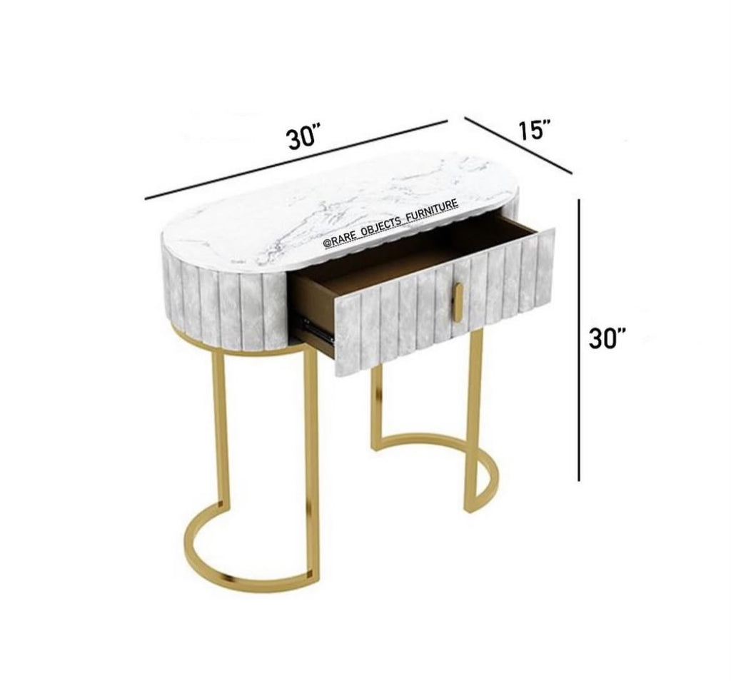 ELEGANT CAPSULE DESIGN CONSOLE TABLE WITH STORAGE DRAWER AND MARBLE TOP