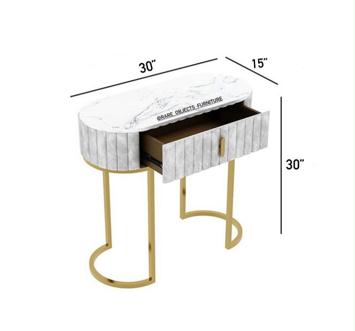 ELEGANT CAPSULE DESIGN CONSOLE TABLE WITH STORAGE DRAWER AND MARBLE TOP