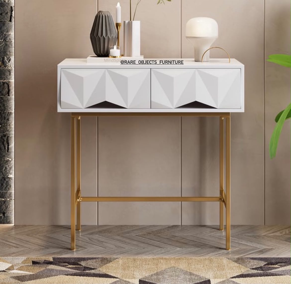 MODERN 3-D WOOD AND METAL COMBINATION CONSOLE TABLE WITH STORAGE
