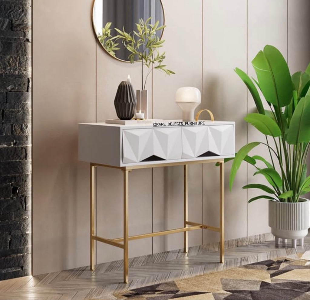 MODERN 3-D WOOD AND METAL COMBINATION CONSOLE TABLE WITH STORAGE
