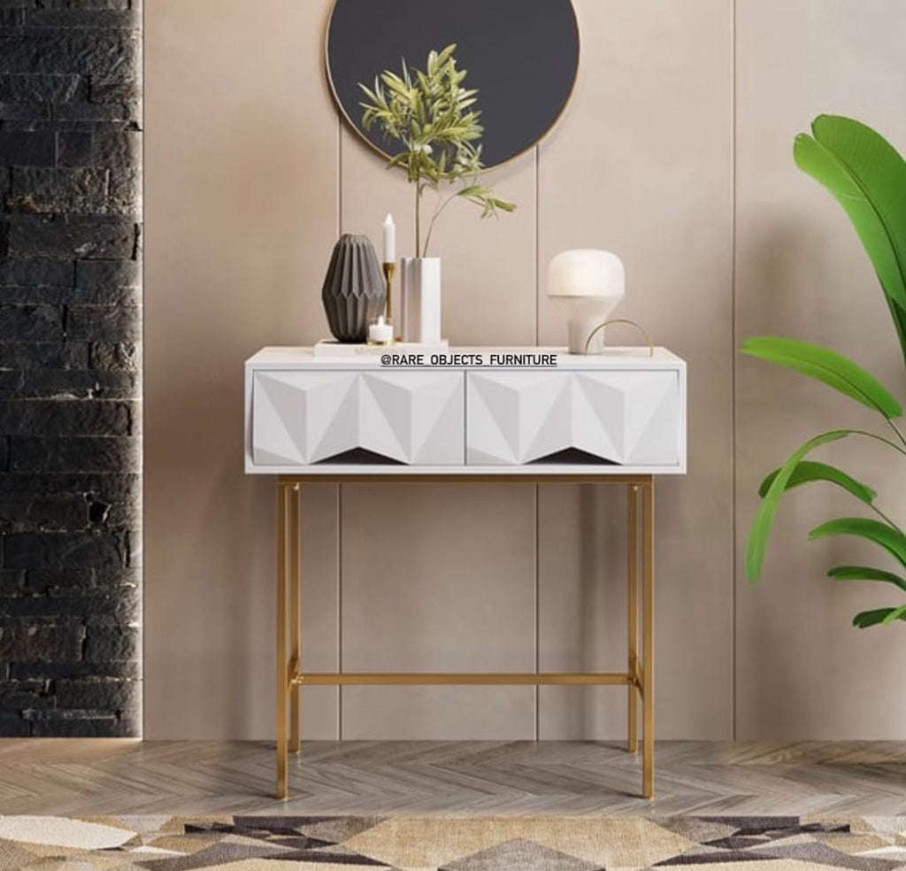 MODERN 3-D WOOD AND METAL COMBINATION CONSOLE TABLE WITH STORAGE
