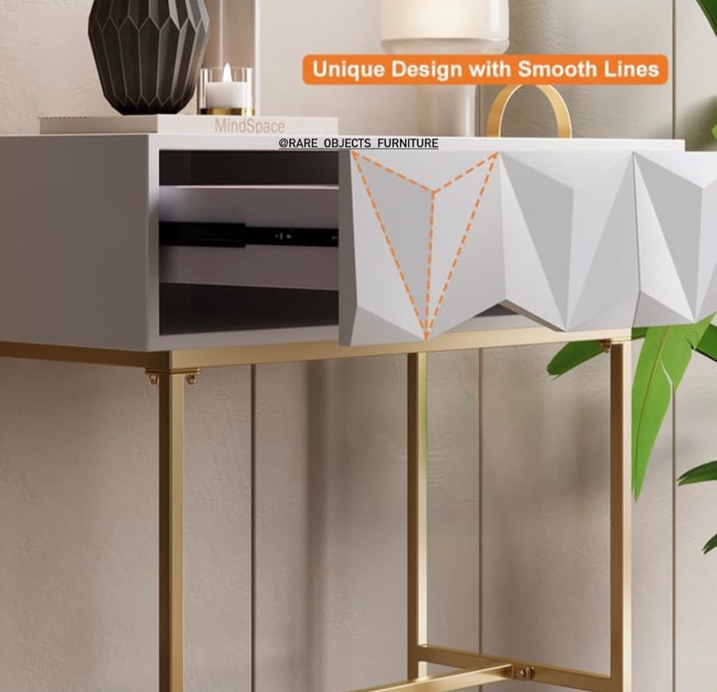 MODERN 3-D WOOD AND METAL COMBINATION CONSOLE TABLE WITH STORAGE