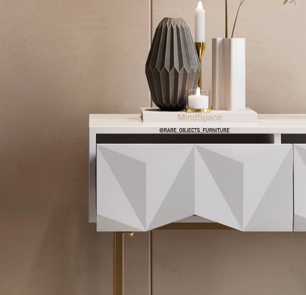 MODERN 3-D WOOD AND METAL COMBINATION CONSOLE TABLE WITH STORAGE