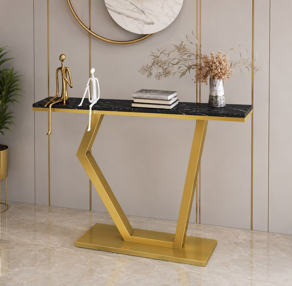 MODERN MARBLE CONSOLE TABLE IN WHITE/ BLACK MARBLE TOP