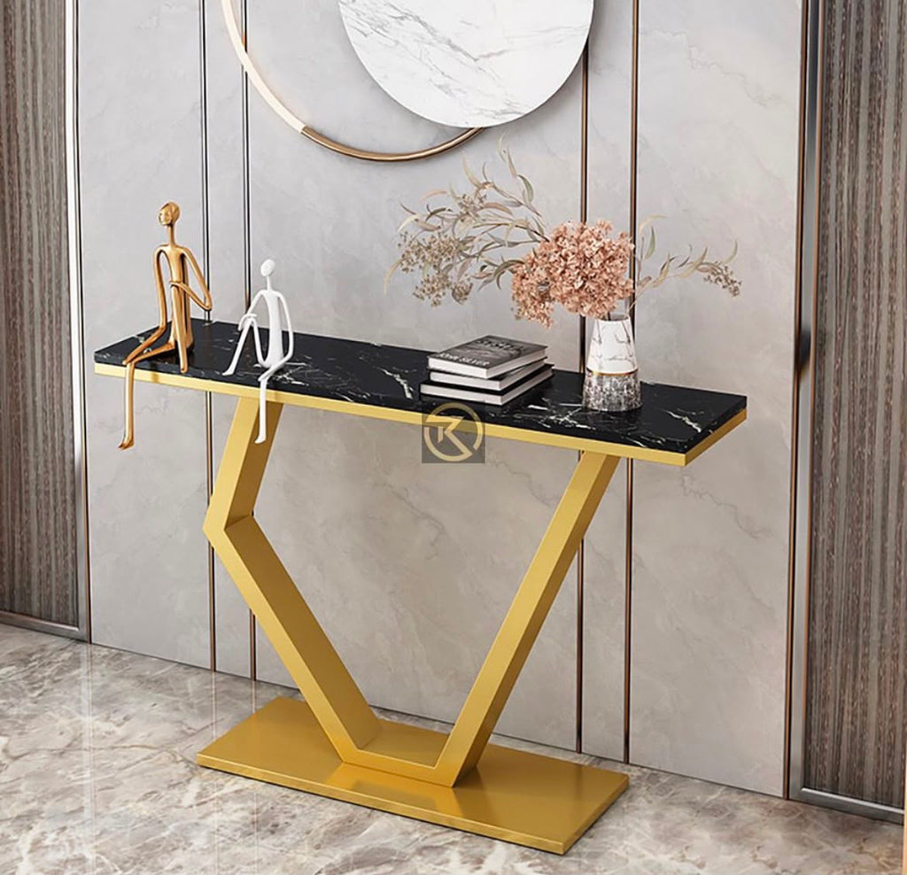 MODERN MARBLE CONSOLE TABLE IN WHITE/ BLACK MARBLE TOP