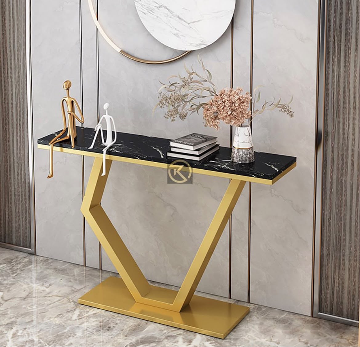 MODERN MARBLE CONSOLE TABLE IN WHITE/ BLACK MARBLE TOP