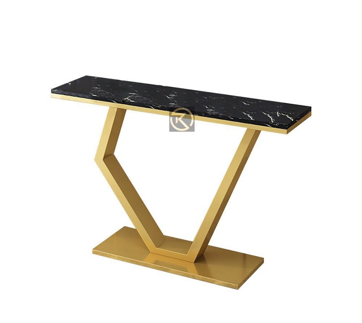MODERN MARBLE CONSOLE TABLE IN WHITE/ BLACK MARBLE TOP