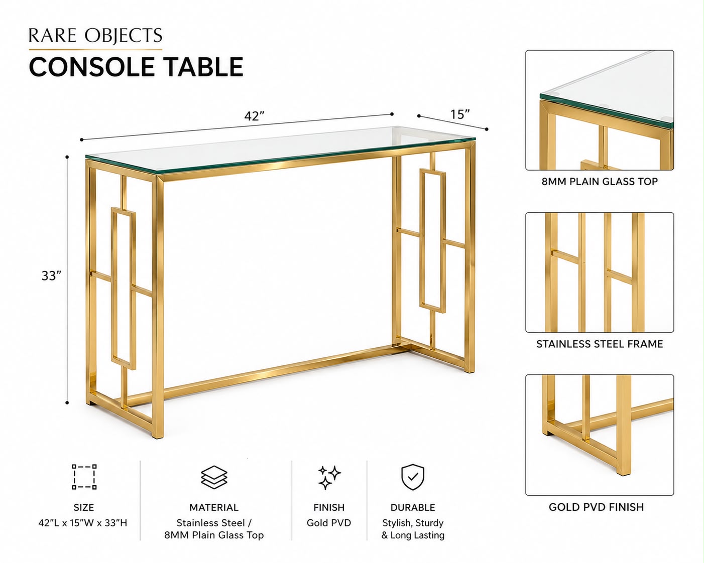 Modern Metal and Glass Console Table