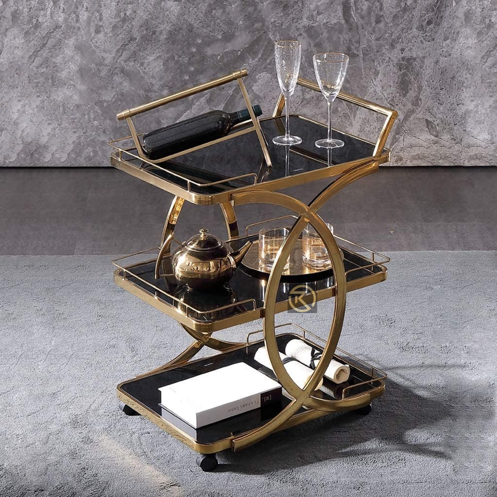Modern 3-Tier Half-Ring Bar Cart in Gold Finish