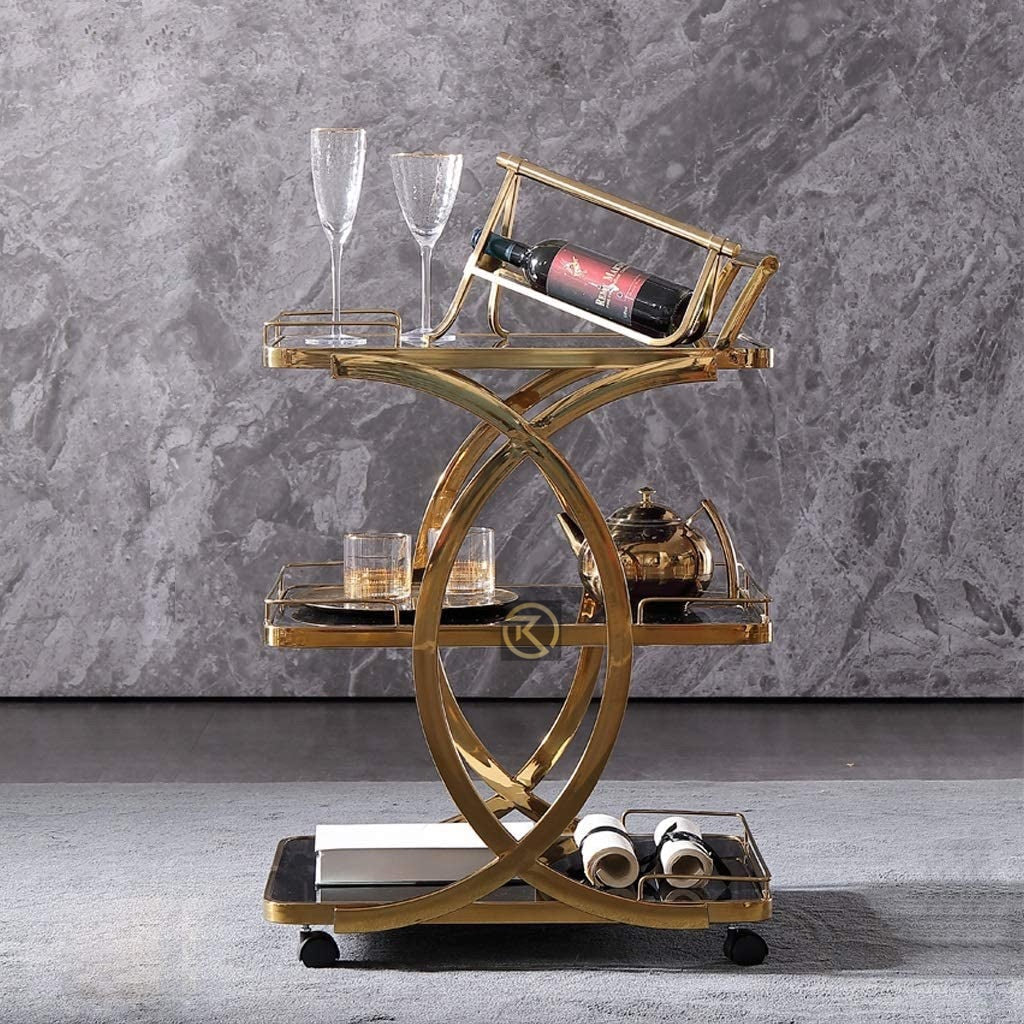 Modern 3-Tier Half-Ring Bar Cart in Gold Finish