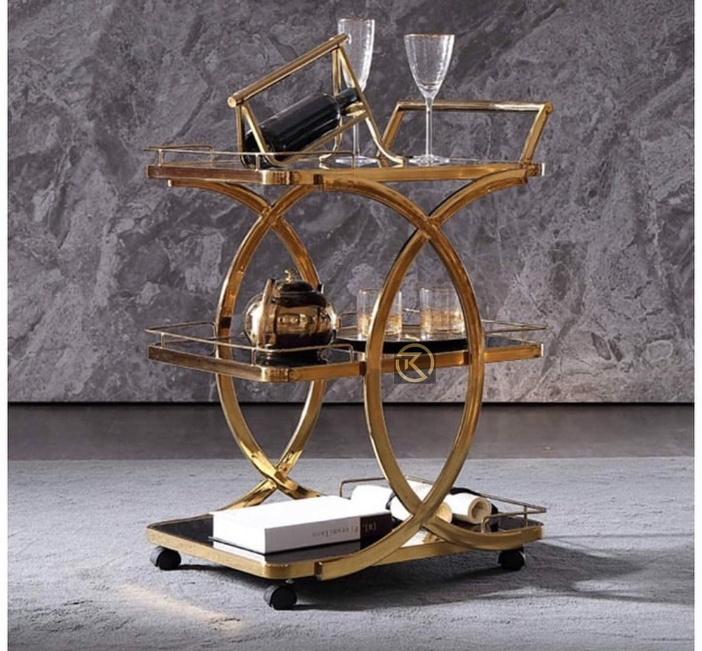 Modern 3-Tier Half-Ring Bar Cart in Gold Finish