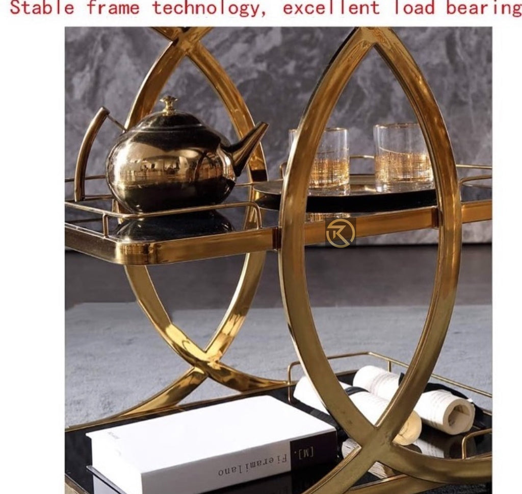 Modern 3-Tier Half-Ring Bar Cart in Gold Finish